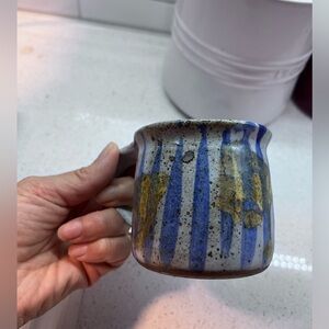 Set of 2 Japanese ceramic spekled mugs blue and grey